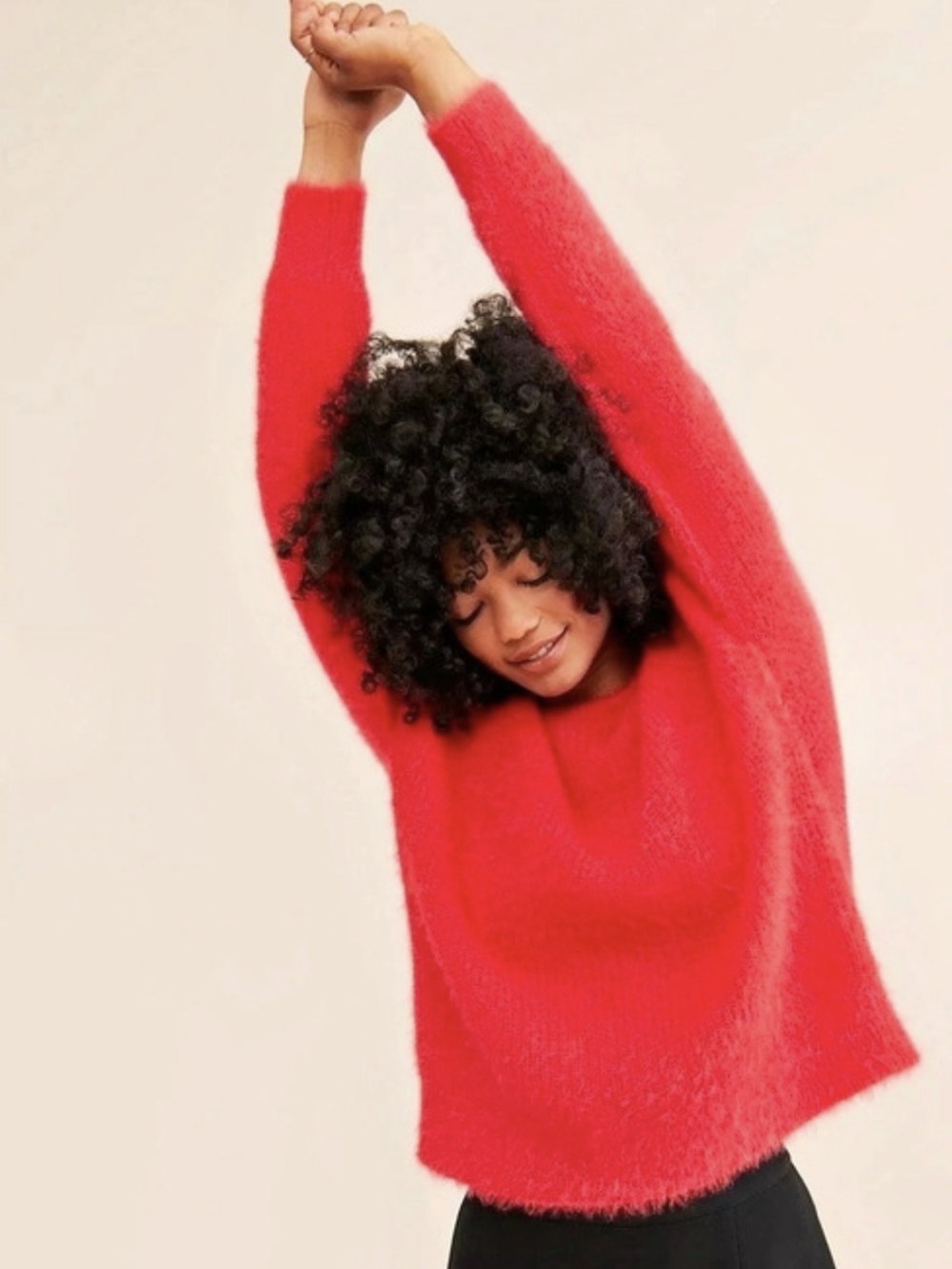 Flat White Anthropologie Fluffy Crew Neck Sweater Red Plus Size 1X Flawless